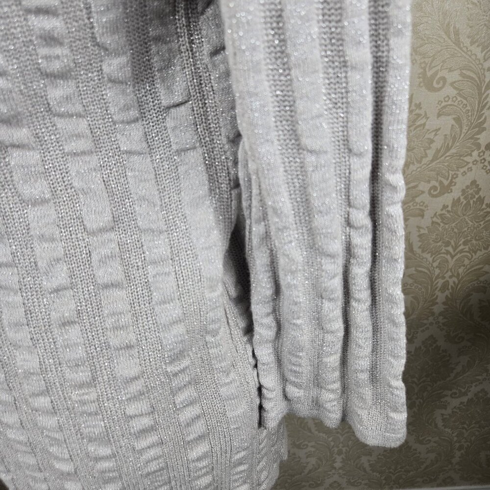 Ruby Rd Size Medium Silver Metallic Ribed Cardigan Button Front Knit Sweater - Picture 5 of 11